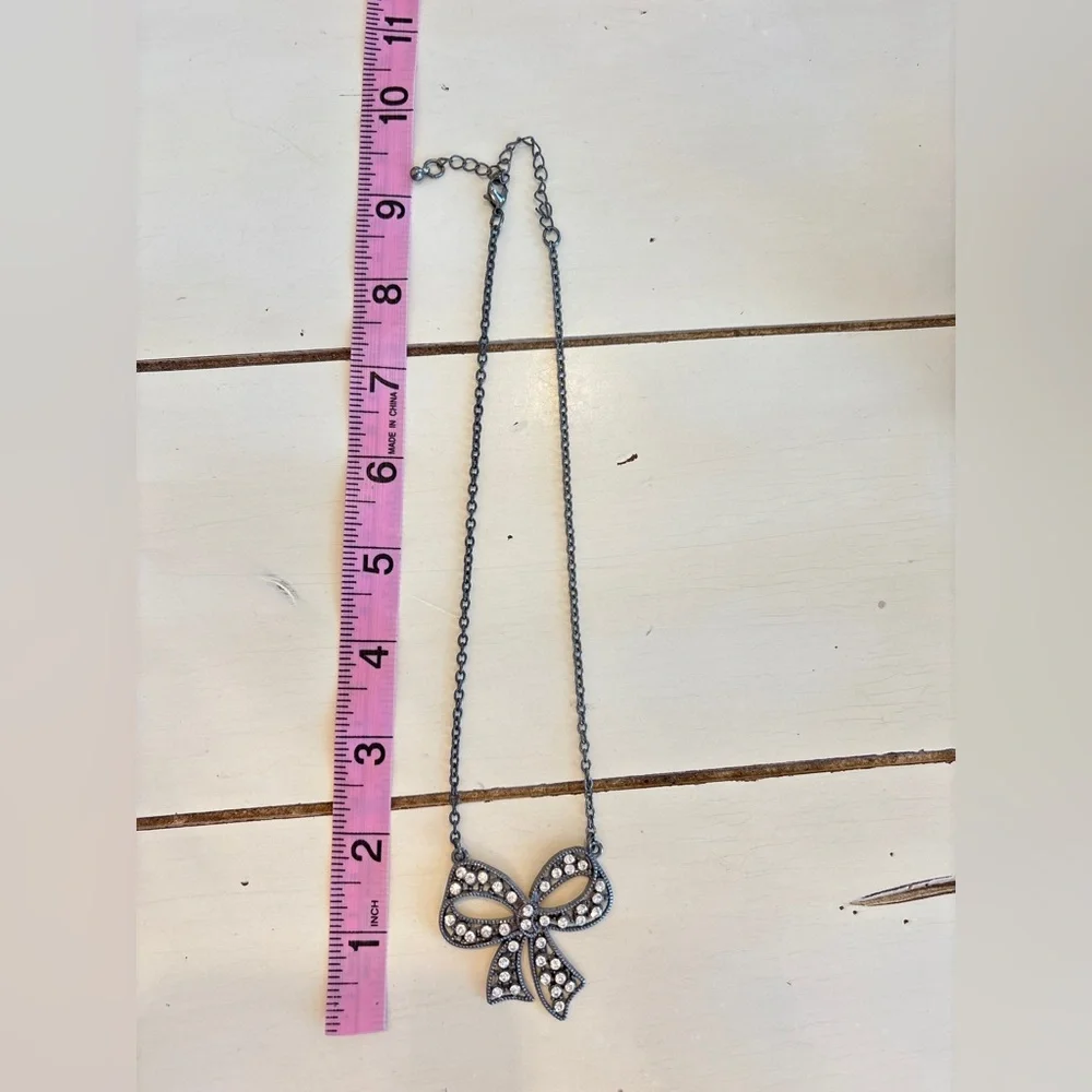 Rhinestone Bow Pendant Necklace Costume Jewelry Coquette Feminine